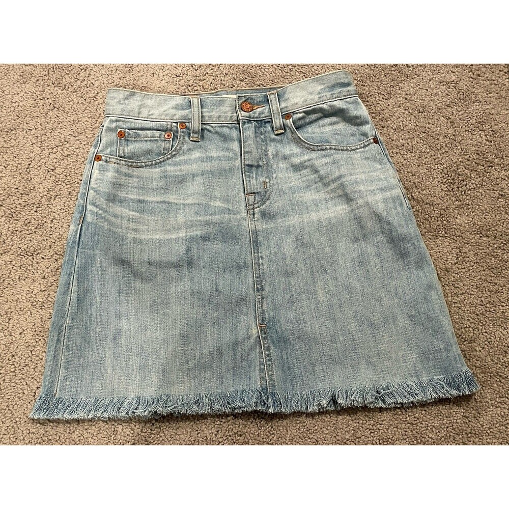 Madewell Rigid Denim A-Line Raw Hem Mini Skirt Size 25‎ Light Blue